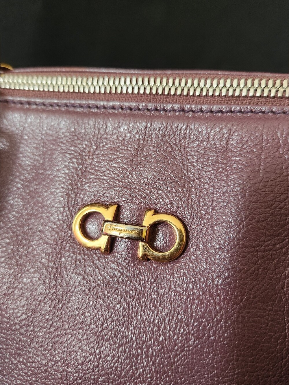 Salvatore Ferragamo Purple Leather Gancini Chain Shoulder Bag Tote Made In Italy - Picture 15 of 16